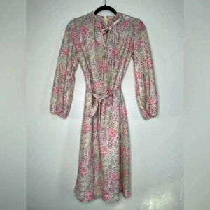Sherri Lynn Vintage 70’s Long‎ Sleeves Floral Dress Sz 10 Medium